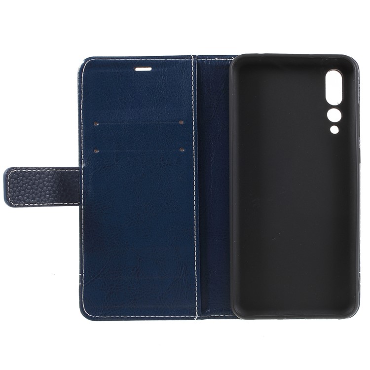 Litchi Texture Leather Wallet Stand Phone Case for Huawei P20 Pro - Dark Blue-7