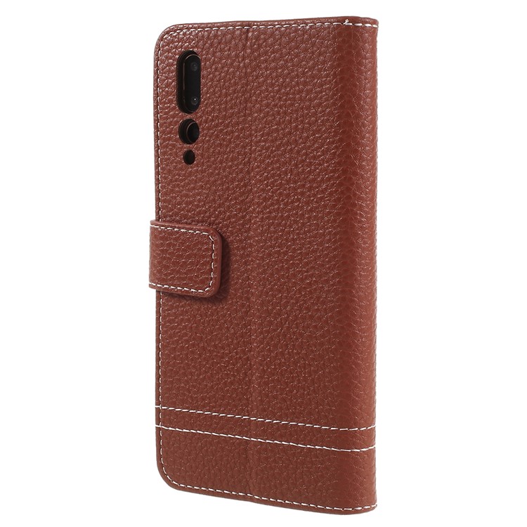 Litchi Grain Wallet Stand Leather Mobile Phone Casing for Huawei P20 Pro - Brown-3