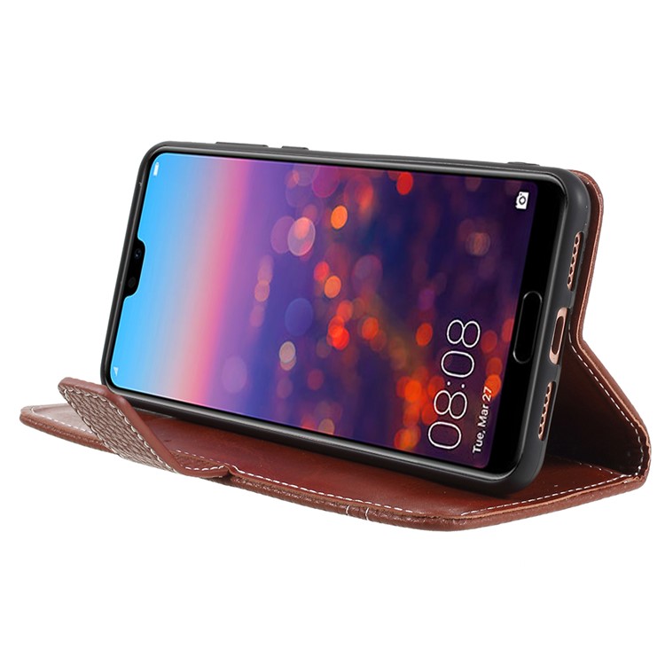Litchi Grain Wallet Stand Leather Mobile Phone Casing for Huawei P20 Pro - Brown-4