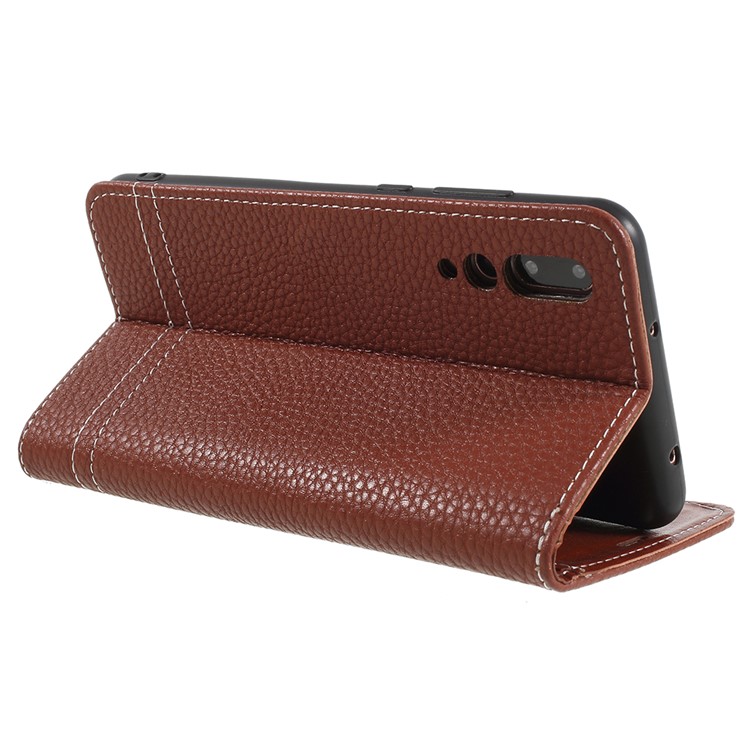 Litchi Grain Wallet Stand Leather Mobile Phone Casing for Huawei P20 Pro - Brown-5