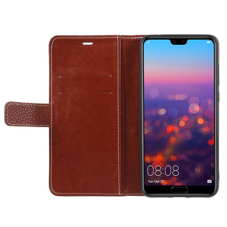 Litchi Grain Wallet Stand Leather Mobile Phone Casing for Huawei P20 Pro - Brown-6