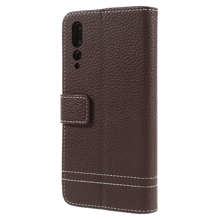 Litchi Texture Wallet Stand Leather Protection Flip Phone Cover Accessory for Huawei P20 Pro - Coffee-3
