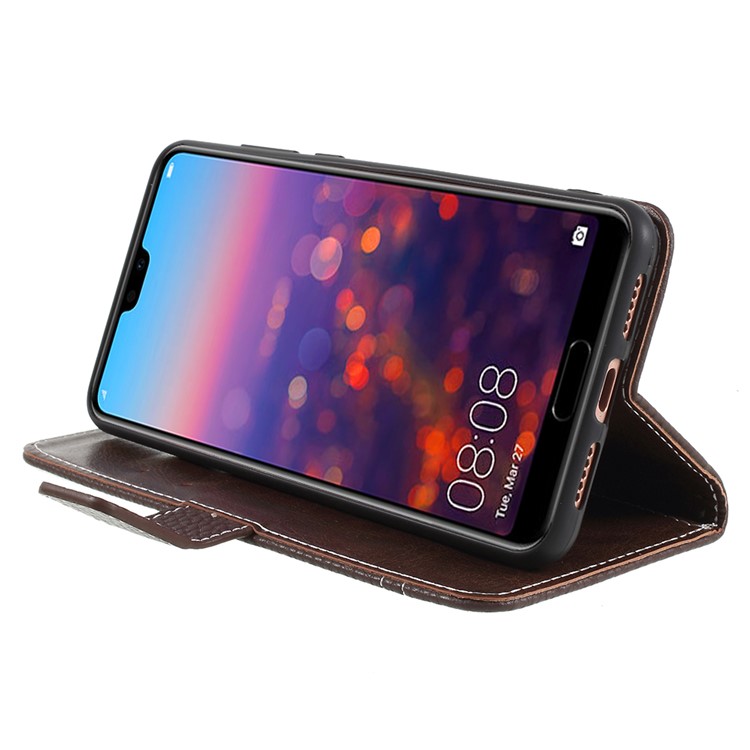 Litchi Texture Wallet Stand Leather Protection Flip Phone Cover Accessory for Huawei P20 Pro - Coffee-4