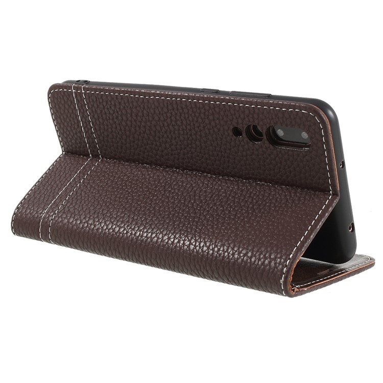 Litchi Texture Wallet Stand Leather Protection Flip Phone Cover Accessory for Huawei P20 Pro - Coffee-5