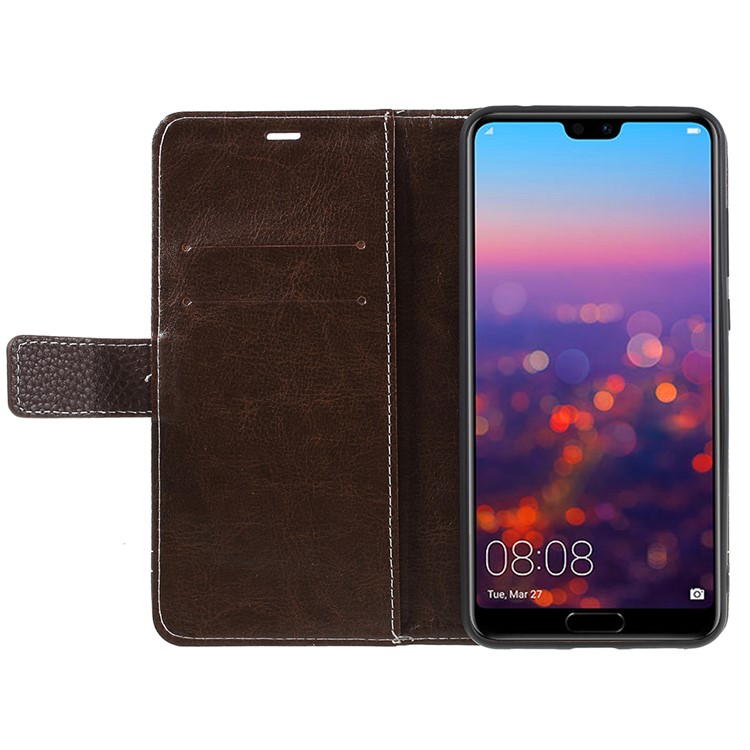 Litchi Texture Wallet Stand Leather Protection Flip Phone Cover Accessory for Huawei P20 Pro - Coffee-6