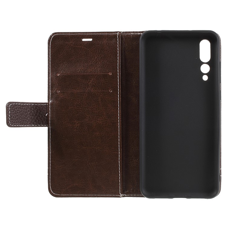 Litchi Texture Wallet Stand Leather Protection Flip Phone Cover Accessory for Huawei P20 Pro - Coffee-7