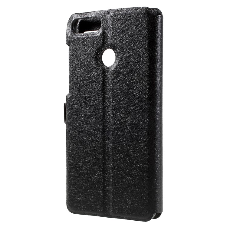 For Huawei Enjoy 8 Plus/Y9 (2018) Silk Texture Dual Window Leather Stand Protective Casing - Black-2