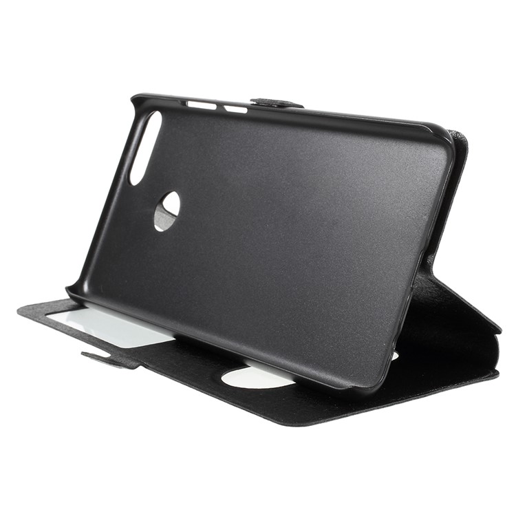 For Huawei Enjoy 8 Plus/Y9 (2018) Silk Texture Dual Window Leather Stand Protective Casing - Black-4