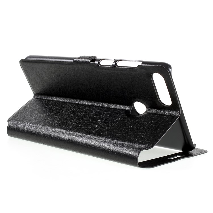 For Huawei Enjoy 8 Plus/Y9 (2018) Silk Texture Dual Window Leather Stand Protective Casing - Black-5