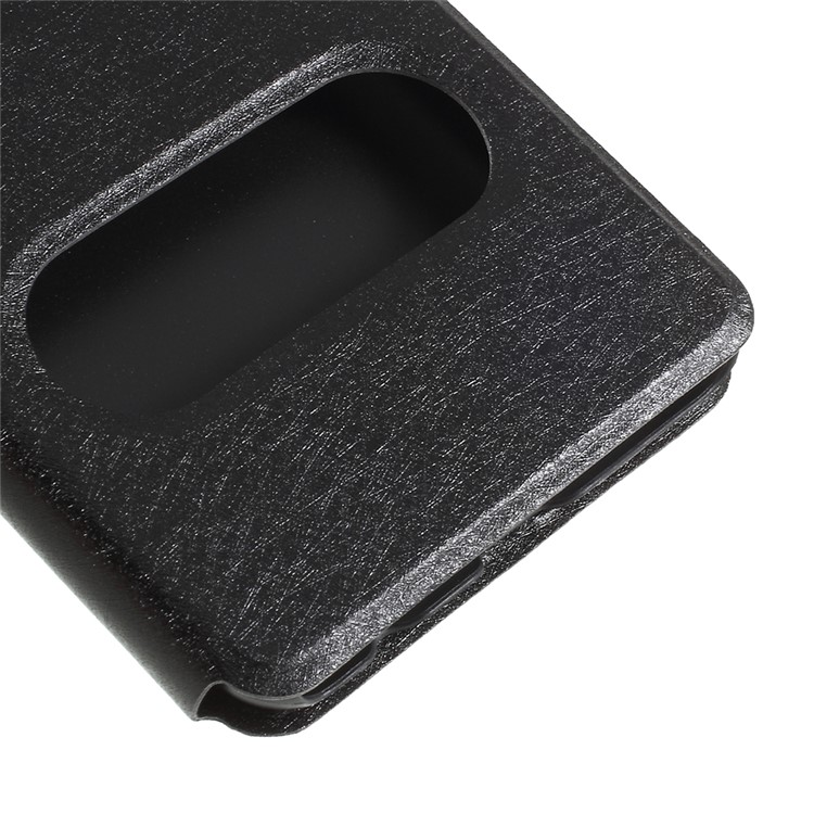For Huawei Enjoy 8 Plus/Y9 (2018) Silk Texture Dual Window Leather Stand Protective Casing - Black-7