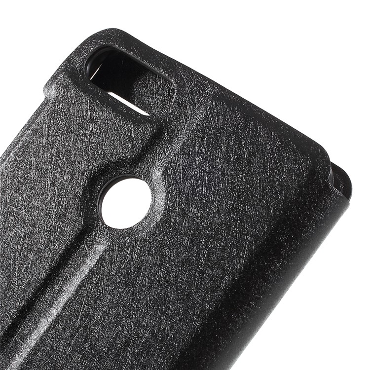 For Huawei Enjoy 8 Plus/Y9 (2018) Silk Texture Dual Window Leather Stand Protective Casing - Black-8