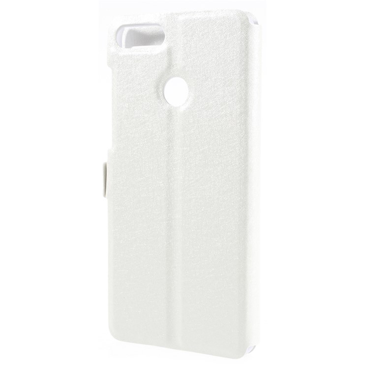 For Huawei Enjoy 8 Plus/Y9 (2018) Silk Texture Dual Window Leather Stand Protective Casing Cover - White-3
