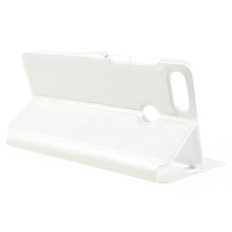 For Huawei Enjoy 8 Plus/Y9 (2018) Silk Texture Dual Window Leather Stand Protective Casing Cover - White-5