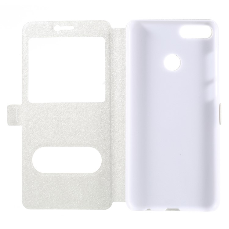 For Huawei Enjoy 8 Plus/Y9 (2018) Silk Texture Dual Window Leather Stand Protective Casing Cover - White-6