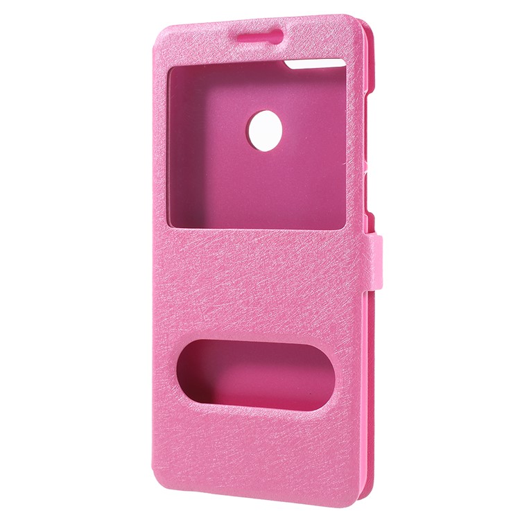For Huawei Enjoy 8 Plus/Y9 (2018) Silk Texture Dual Window Leather Stand Protective Shell - Rose-2