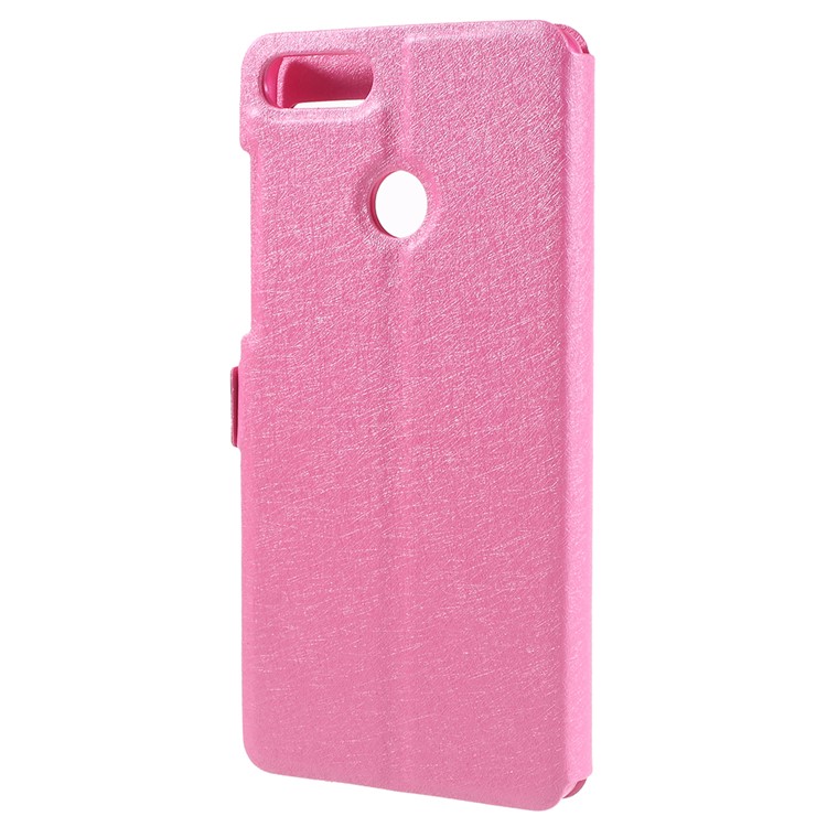 For Huawei Enjoy 8 Plus/Y9 (2018) Silk Texture Dual Window Leather Stand Protective Shell - Rose-3