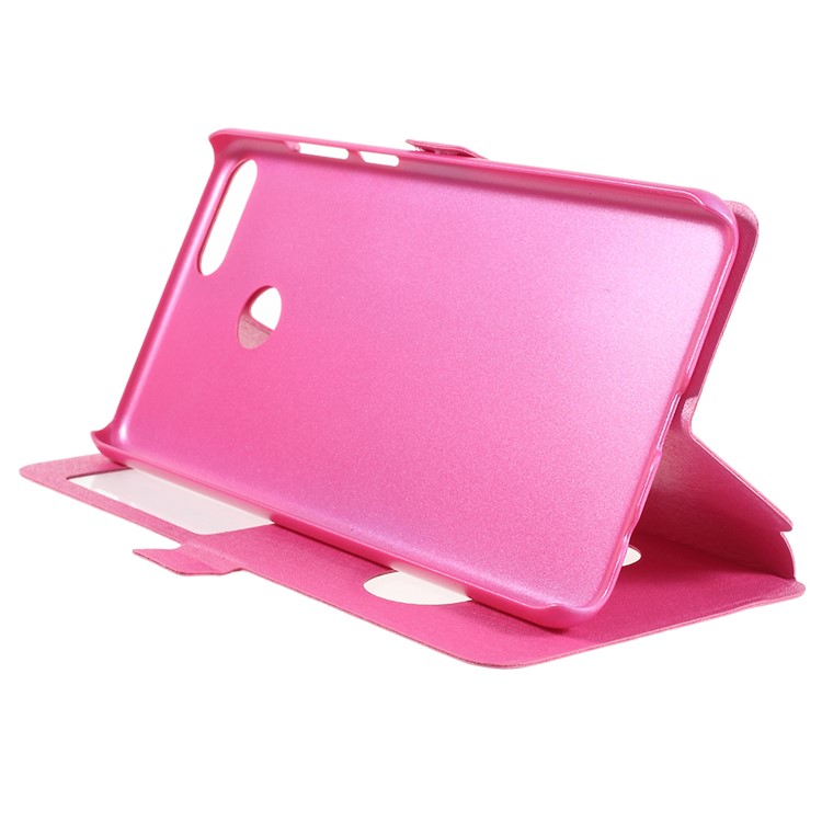 For Huawei Enjoy 8 Plus/Y9 (2018) Silk Texture Dual Window Leather Stand Protective Shell - Rose-4