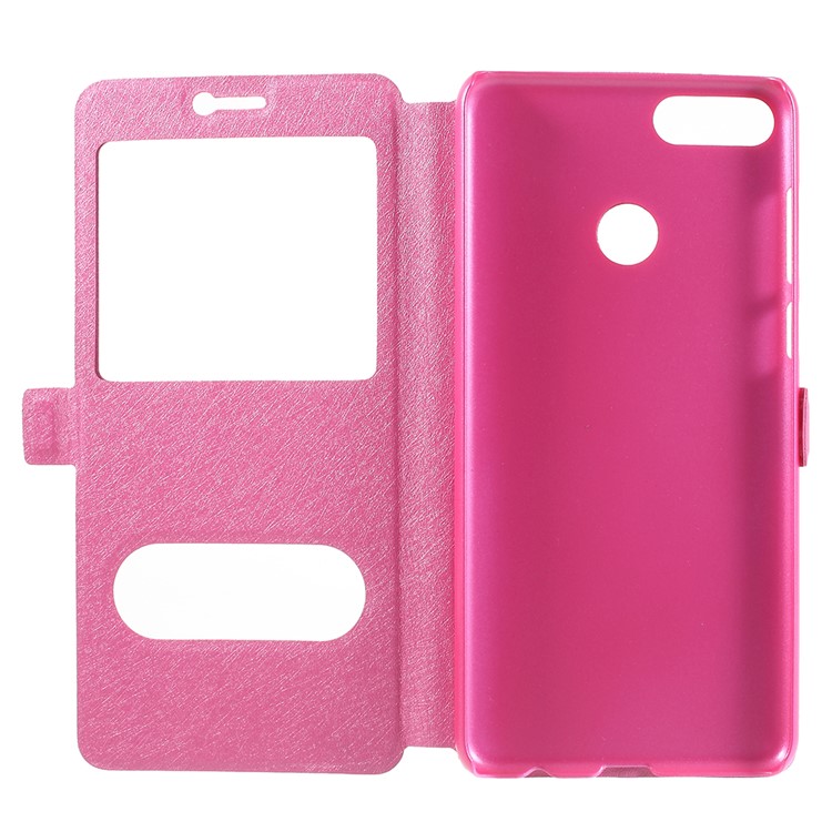 For Huawei Enjoy 8 Plus/Y9 (2018) Silk Texture Dual Window Leather Stand Protective Shell - Rose-6