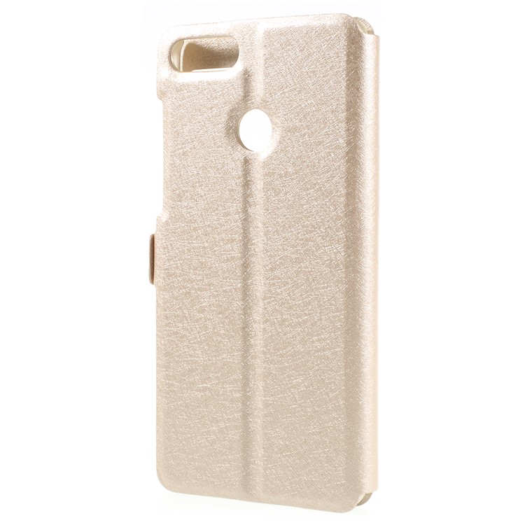 For Huawei Enjoy 8 Plus/Y9 (2018) Silk Texture Dual Window Leather Stand Protective Cover - Gold-3