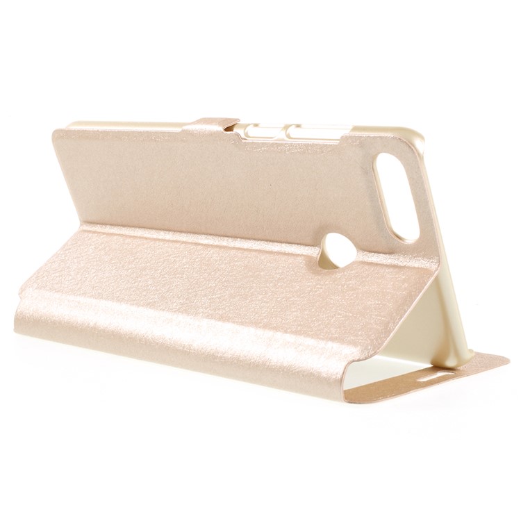For Huawei Enjoy 8 Plus/Y9 (2018) Silk Texture Dual Window Leather Stand Protective Cover - Gold-5