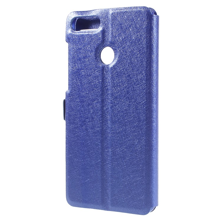 For Huawei Enjoy 8 Plus/Y9 (2018) Silk Texture Dual Window Leather Stand Phone Case Cover - Blue-3