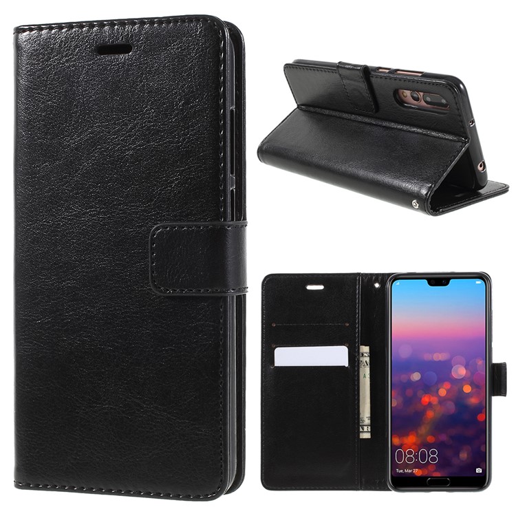 Crazy Horse Texture Flip Leather Wallet Stand Cellphone Magnetic Case for Huawei P20 Pro - Black-1