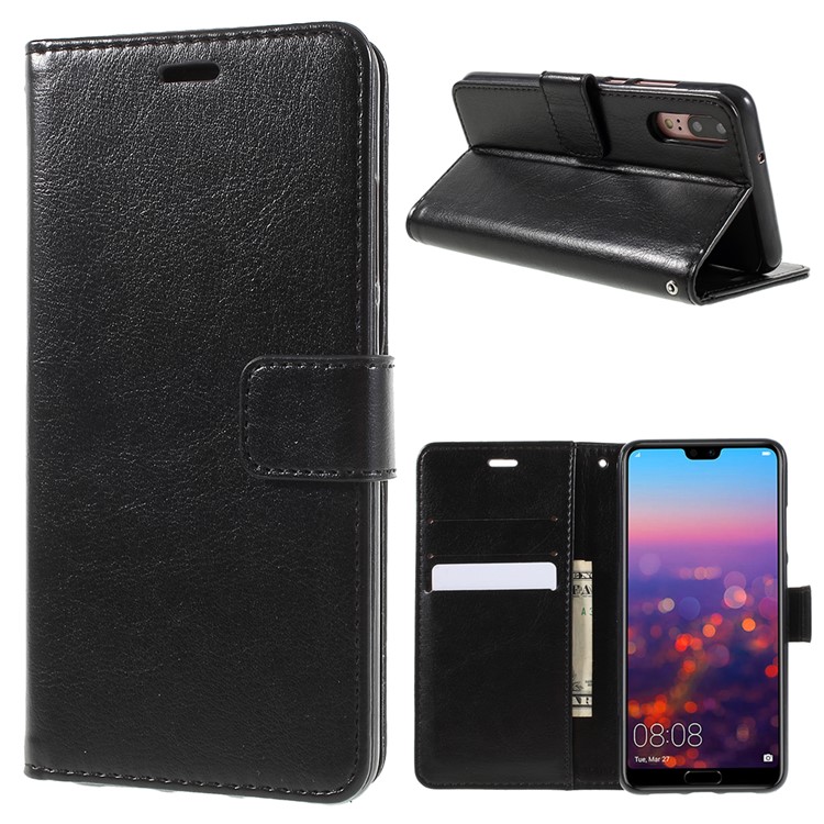 Crazy Horse Texture Flip Leather Wallet Stand Cellphone Magnetic Case for Huawei P20 - Black-1