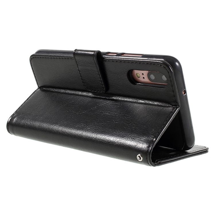 Crazy Horse Texture Flip Leather Wallet Stand Cellphone Magnetic Case for Huawei P20 - Black-5