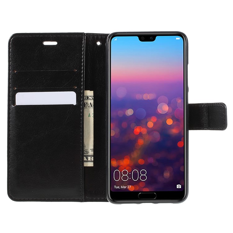 Crazy Horse Texture Flip Leather Wallet Stand Cellphone Magnetic Case for Huawei P20 - Black-6