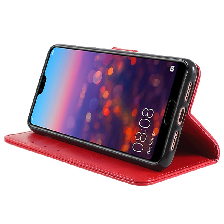 Crazy Horse Texture Flip Leather Wallet Stand Cellphone Magnetic Casing for Huawei P20 - Red-4