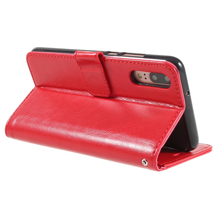 Crazy Horse Texture Flip Leather Wallet Stand Cellphone Magnetic Casing for Huawei P20 - Red-5