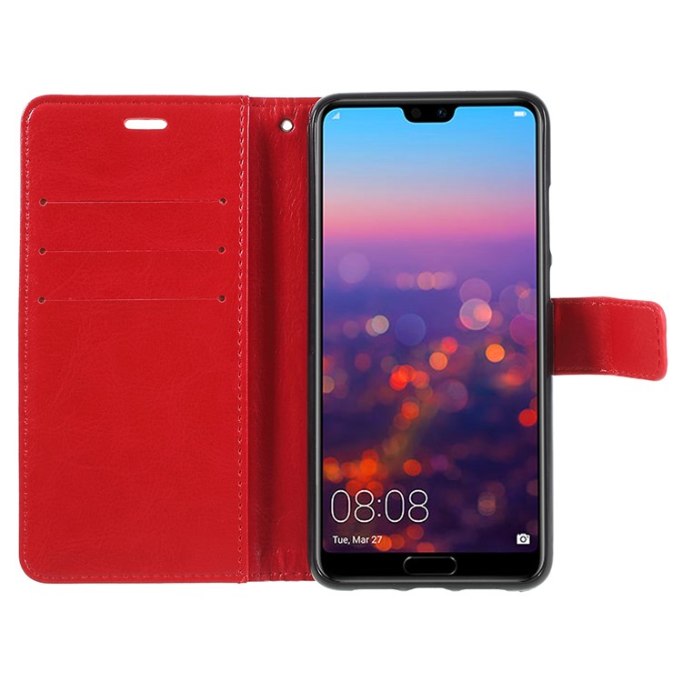 Crazy Horse Texture Flip Leather Wallet Stand Cellphone Magnetic Casing for Huawei P20 - Red-6