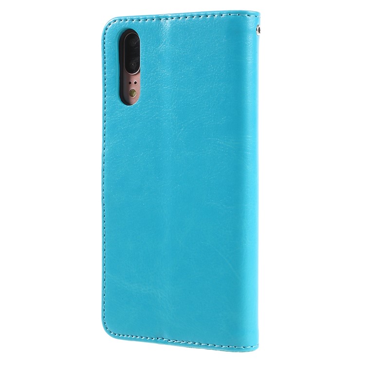 Crazy Horse Texture Flip Leather Wallet Stand Cellphone Magnetic Case Cover for Huawei P20 - Blue-3
