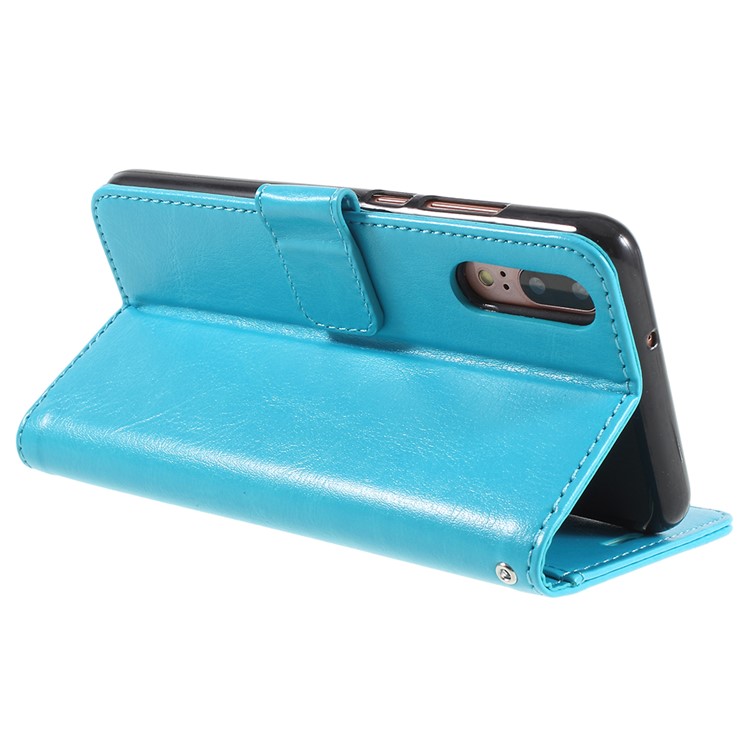 Crazy Horse Texture Flip Leather Wallet Stand Cellphone Magnetic Case Cover for Huawei P20 - Blue-5