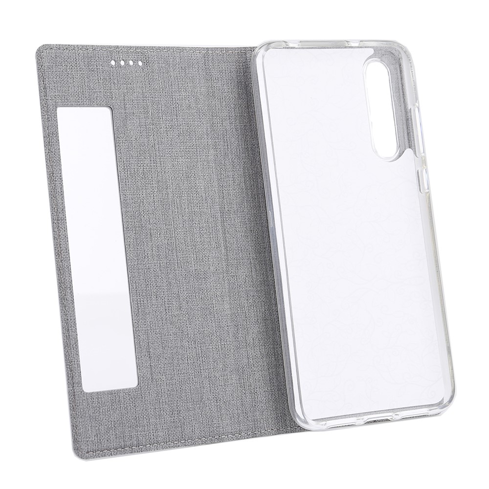VILI DMX Cross Texture View Window Leather Cover for Huawei P20 Pro - Grey-5