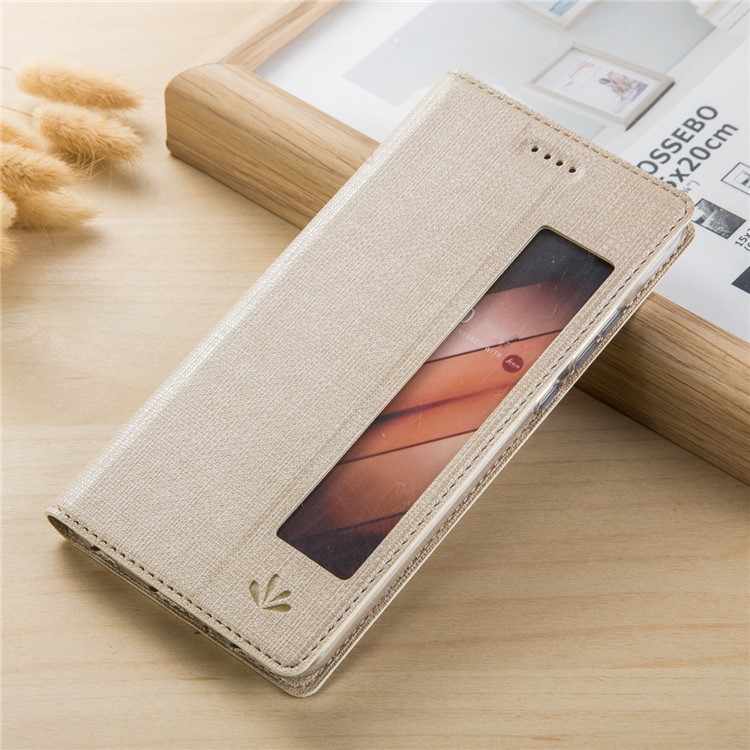 VILI DMX Cross Texture View Window Leather Stand Mobile Casing for Huawei P20 Pro - Gold-1