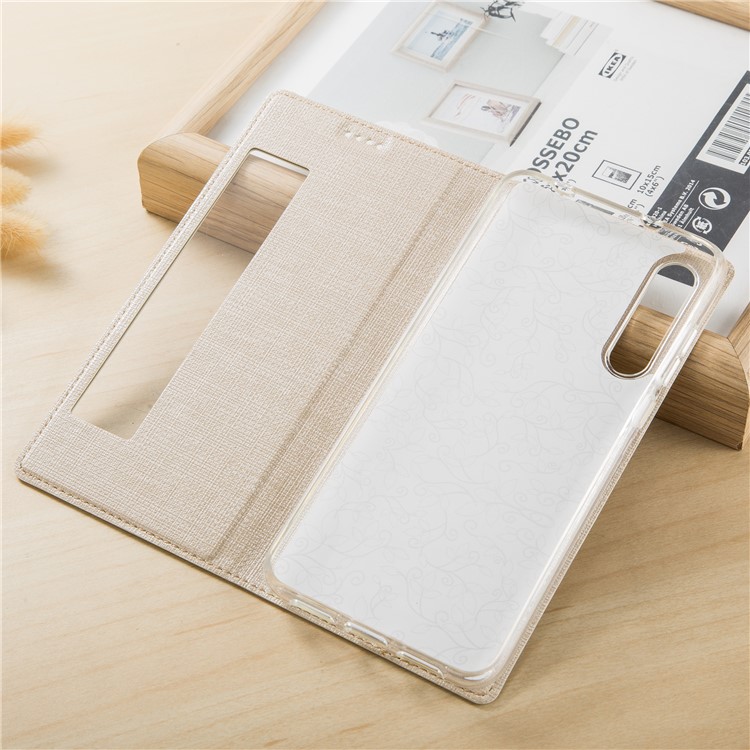 VILI DMX Cross Texture View Window Leather Stand Mobile Casing for Huawei P20 Pro - Gold-3