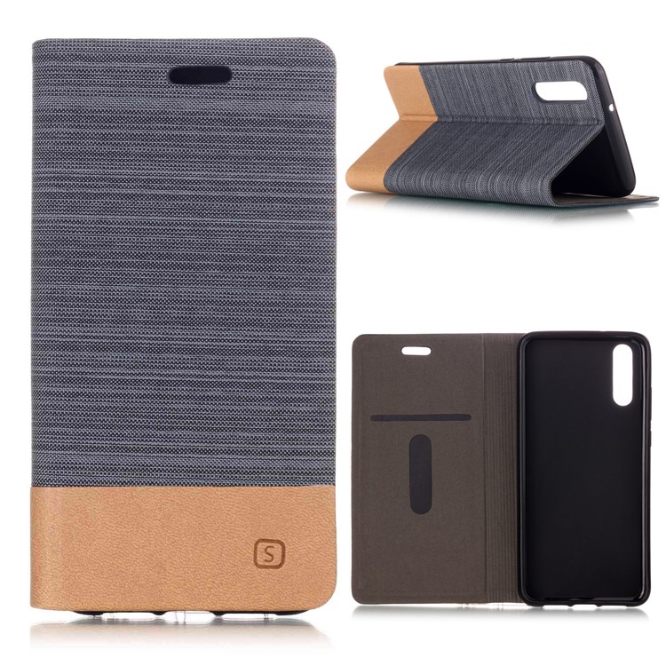 Bi-color Card Holder Canvas Leather Case for Huawei P20 - Dark Grey-1