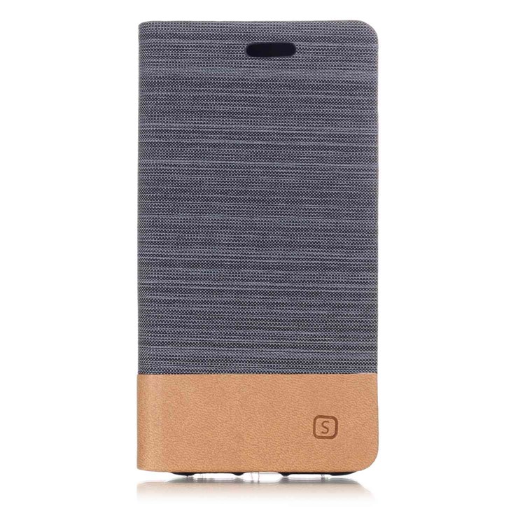 Bi-color Card Holder Canvas Leather Case for Huawei P20 - Dark Grey-2