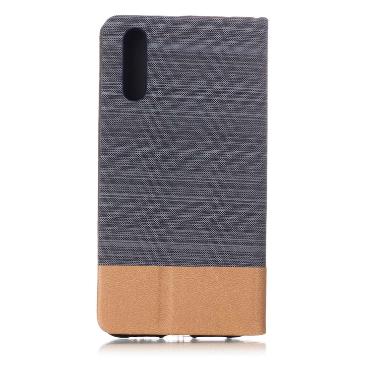 Bi-color Card Holder Canvas Leather Case for Huawei P20 - Dark Grey-3