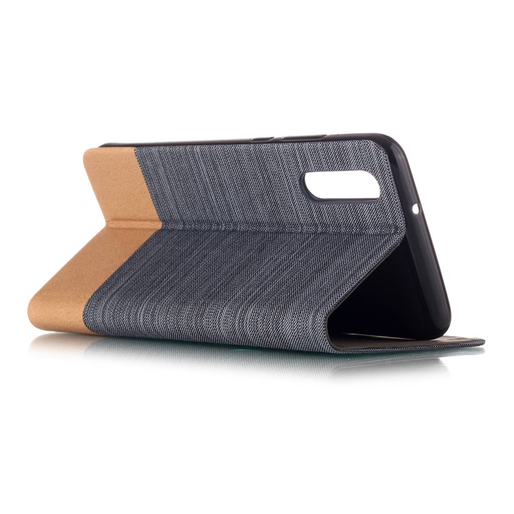Bi-color Card Holder Canvas Leather Case for Huawei P20 - Dark Grey-5