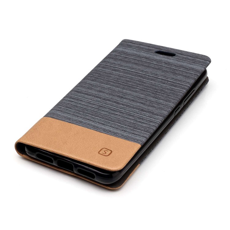 Bi-color Card Holder Canvas Leather Case for Huawei P20 - Dark Grey-6