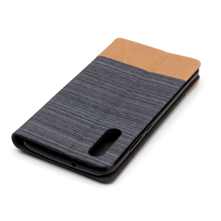 Bi-color Card Holder Canvas Leather Case for Huawei P20 - Dark Grey-7