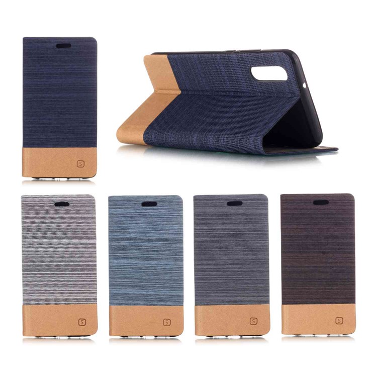 Bi-color Card Holder Canvas Leather Case for Huawei P20 - Dark Grey-8