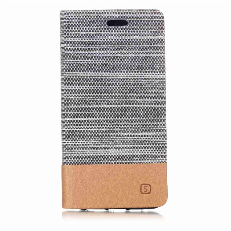 Bi-color Card Holder Canvas Leather Phone Cover with Stand for Huawei P20 - Light Grey-1