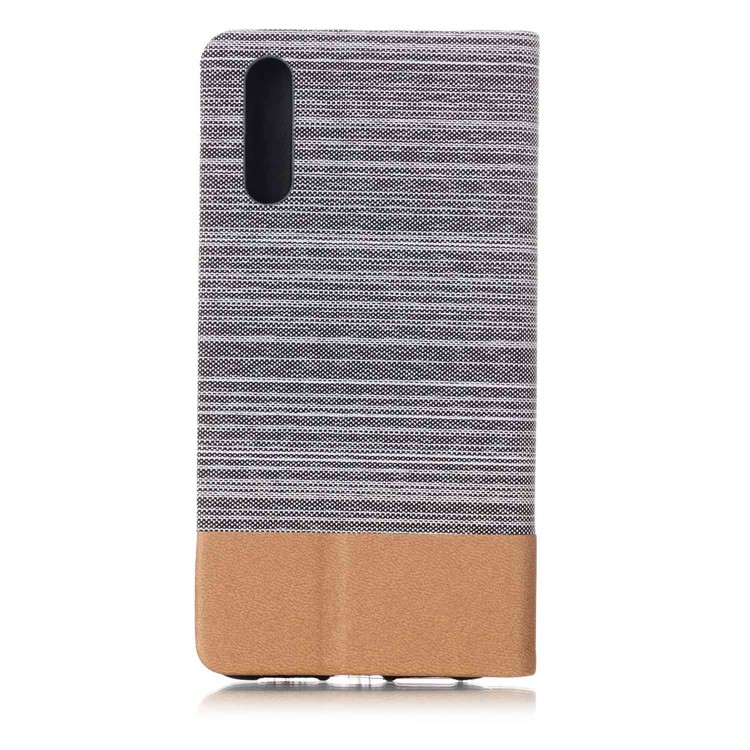 Bi-color Card Holder Canvas Leather Phone Cover with Stand for Huawei P20 - Light Grey-2