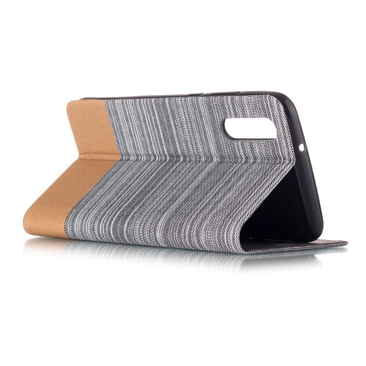 Bi-color Card Holder Canvas Leather Phone Cover with Stand for Huawei P20 - Light Grey-3