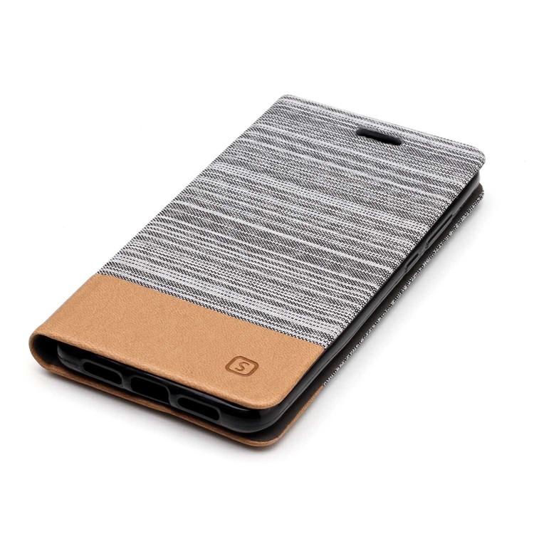 Bi-color Card Holder Canvas Leather Phone Cover with Stand for Huawei P20 - Light Grey-4