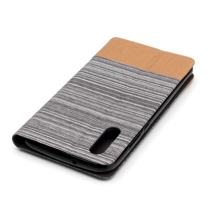 Bi-color Card Holder Canvas Leather Phone Cover with Stand for Huawei P20 - Light Grey-5