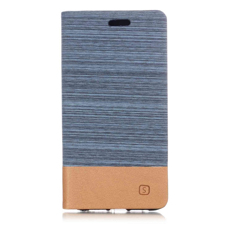 Bi-color Card Holder Canvas Leather Stand Mobile Shell for Huawei P20 - Baby Blue-1